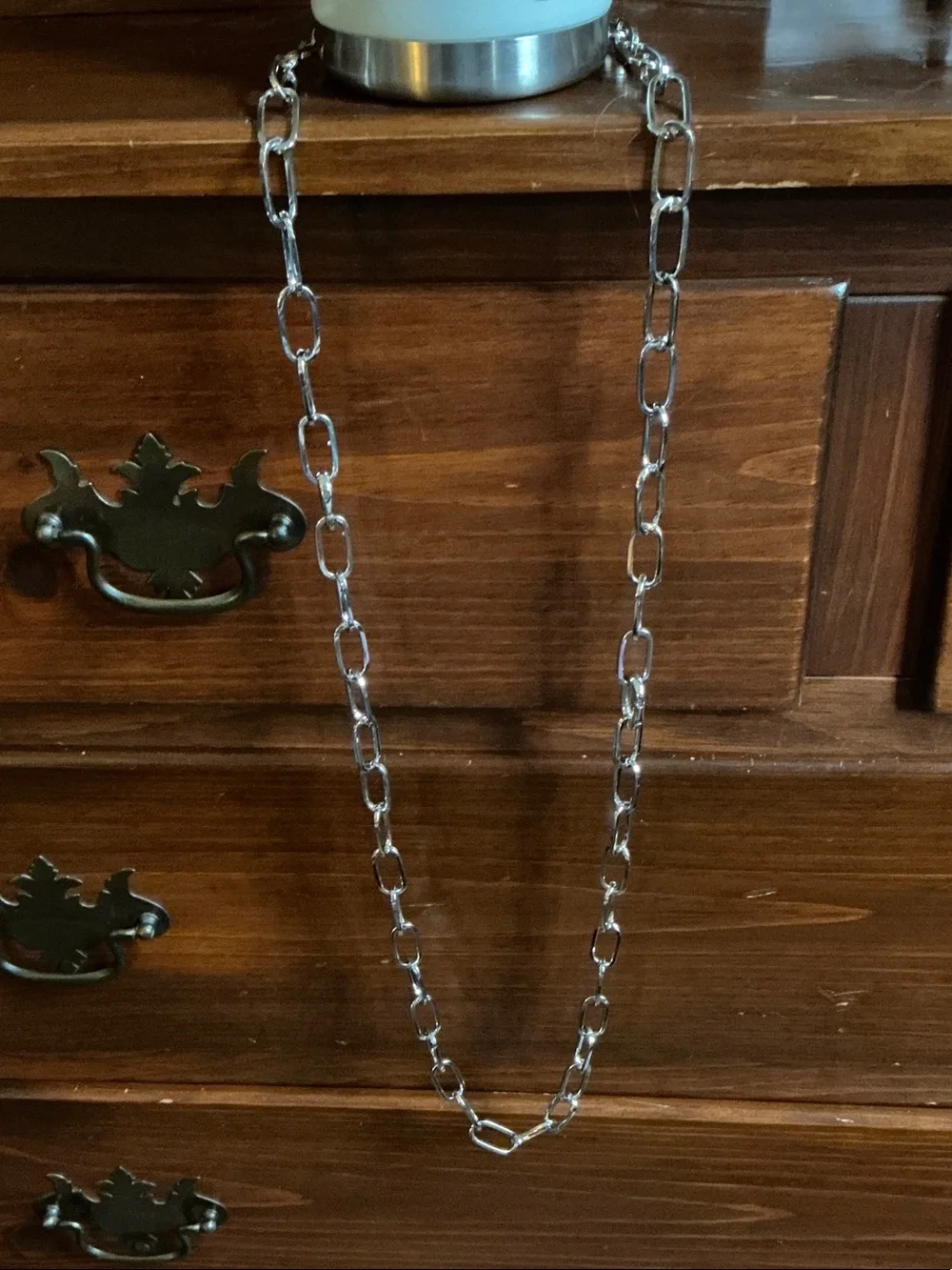 Set of two paper clip style silver tone chains